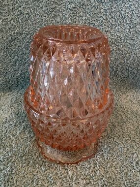 Vintage Diamond Point Indiana Glass Peach Pink Two Piece Fairy Lamp